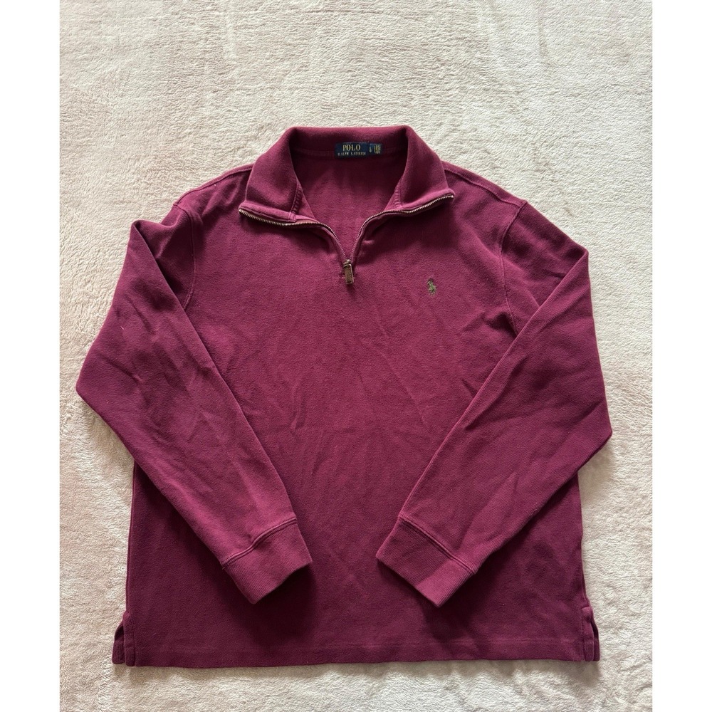 Polo Ralph Lauren Men's Sweater Burgundy Quarter Zip Cotton Mock Neck Sz L